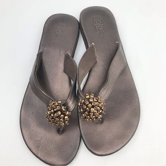 Flojos Bronze Beaded FlipFlop Sandals - Picture 1 of 10